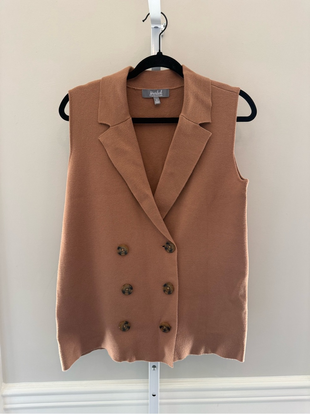 Marled Camel Double Breasted Sleeveless Blazer Vest M